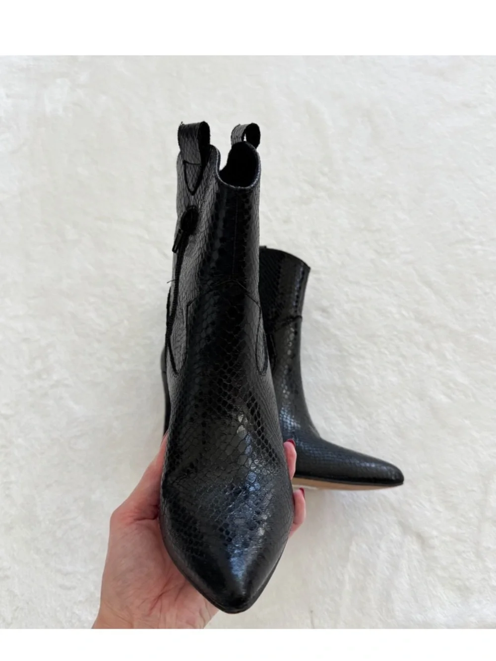 SHU SHOP Black Snakeskin Embossed Stiletto Ankle Booties size 8